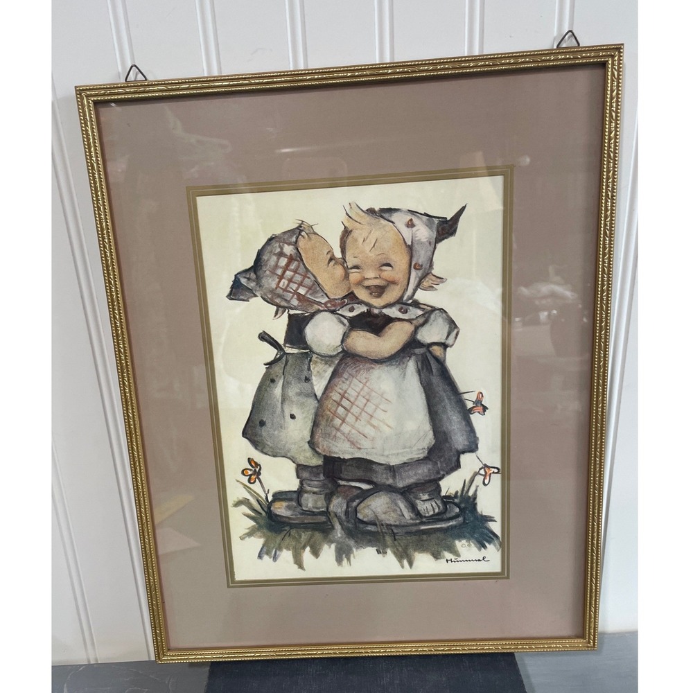 Vintage Hummel Goebel Framed Print Telling Her Secret Beaded Frame